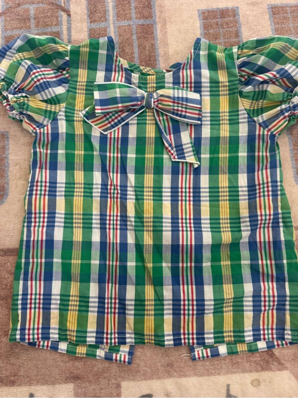 The Beaufort Bonnet Company Green, Blue & Yellow Plaid Bow-Front Girls Top